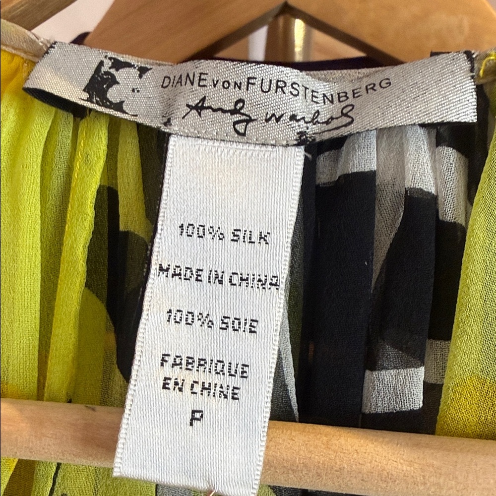 Diane Von Furstenberg Leurette Yellow and Black Andy Warhol print silk Kimono - Picture 6 of 12